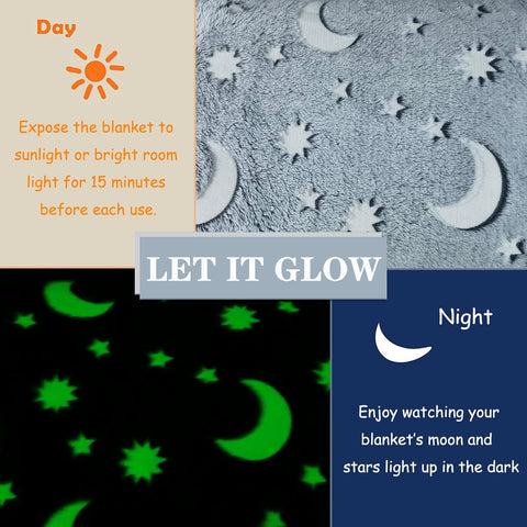 Glow in The Dark Radium Blanket for Kids Super Soft & Warm Glowing Blanket Blue Stars Pattern-1 Theme  (59 L x 70 H Inch )