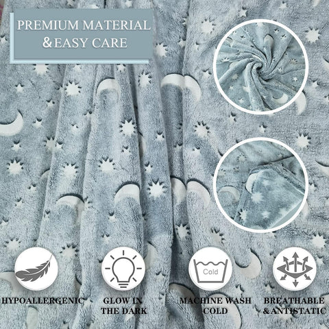 Glow in The Dark Radium Blanket for Kids Super Soft & Warm Glowing Blanket Blue Stars Pattern-1 Theme  (59 L x 70 H Inch )