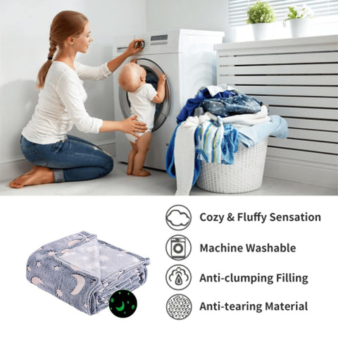 Glow in The Dark Radium Blanket for Kids Super Soft & Warm Glowing Blanket Blue Stars Pattern-1 Theme  (59 L x 70 H Inch )
