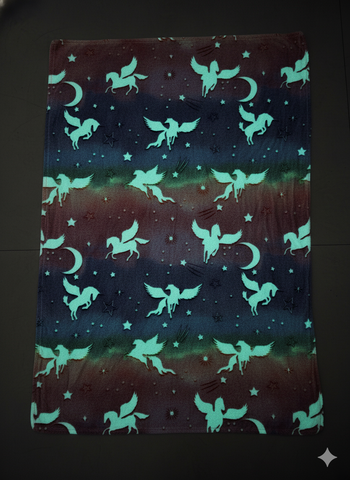 Glow in The Dark Radium Blanket for Kids Super Soft & Warm Glowing Blanket for Toddler All Seasons Baby Blanket Flying Pegasus Horses Theme (50 L x 37 H inch)