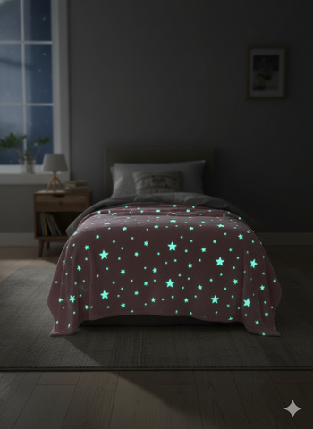 Glow in The Dark Radium Blanket for Kids Super Soft & Warm Glowing Blanket for Toddler All Seasons Baby Pink Blanket With Star Pattern Theme (50 L x 37 H inch)