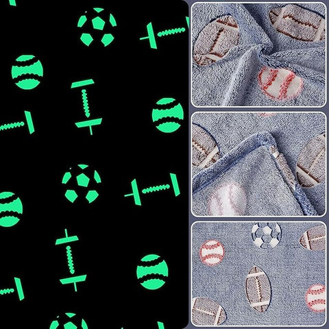 Glow in The Dark Radium Blanket for Kids Super Soft & Warm Glowing Blanket for Toddler All Seasons Baby Blanket With a Sports Theme (50 L x 37 H inch)