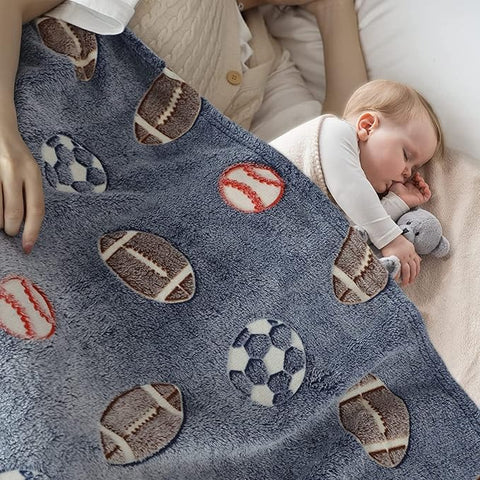 Glow in The Dark Radium Blanket for Kids Super Soft & Warm Glowing Blanket for Toddler All Seasons Baby Blanket With a Sports Theme (50 L x 37 H inch)