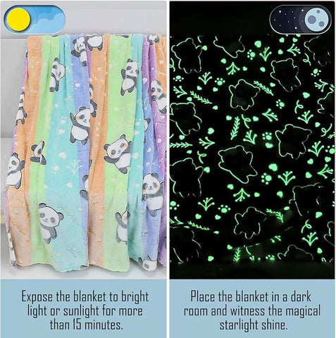 Glow in The Dark Radium Blanket for Kids Super Soft & Warm Glowing Blanket for Toddler All Seasons Baby Panda Pattern Theme (50 L x 37 H inch)