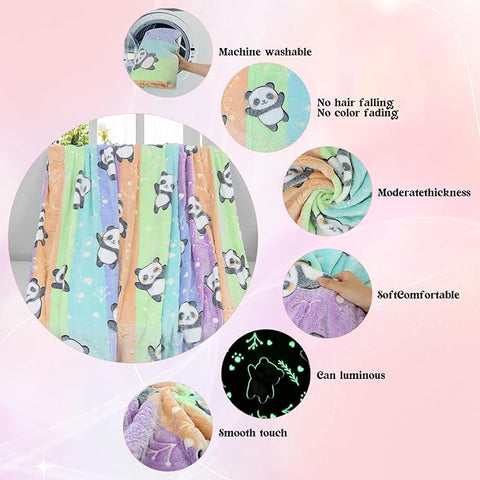 Glow in The Dark Radium Blanket for Kids Super Soft & Warm Glowing Blanket for Toddler All Seasons Baby Panda Pattern Theme (50 L x 37 H inch)