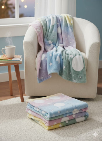Glow in The Dark Radium Blanket for Kids Super Soft & Warm Glowing Blanket for Toddler All Seasons Baby Star and Moon Pattern Theme (50 L x 37 H inch)