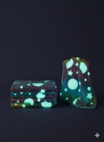Glow in The Dark Radium Blanket for Kids Super Soft & Warm Glowing Blanket for Toddler All Seasons Baby Star and Moon Pattern Theme (50 L x 37 H inch)