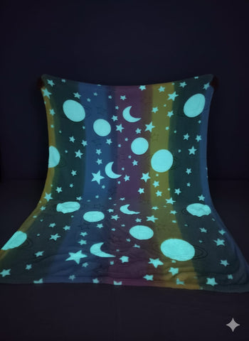 Glow in The Dark Radium Blanket for Kids Super Soft & Warm Glowing Blanket for Toddler All Seasons Baby Star and Moon Pattern Theme (50 L x 37 H inch)