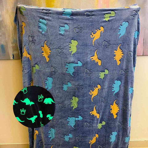 Glow in The Dark Radium Blanket for Kids Super Soft & Warm Glowing Blanket Dino Pattern 2 Theme  (49 L x 59 H )