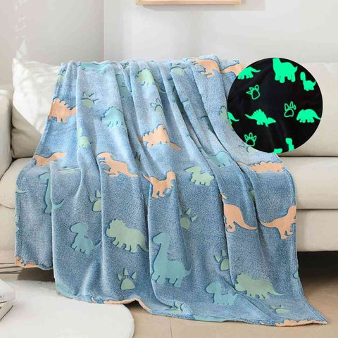 Glow in The Dark Radium Blanket for Kids Super Soft & Warm Glowing Blanket Dino Pattern 2 Theme  (49 L x 59 H )