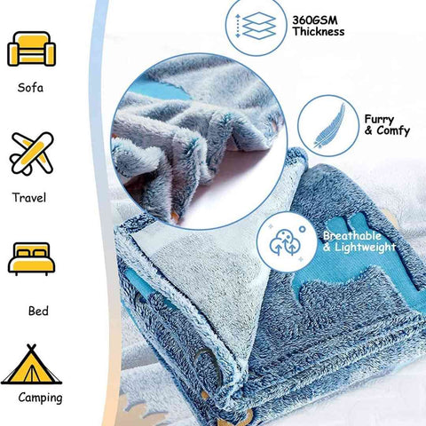 Glow in The Dark Radium Blanket for Kids Super Soft & Warm Glowing Blanket Dino Pattern 2 Theme  (49 L x 59 H )