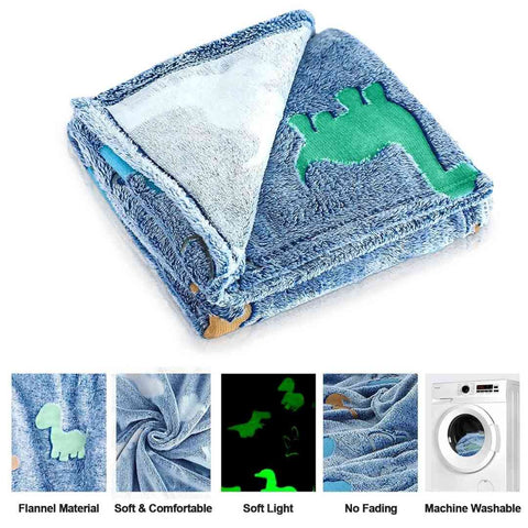 Glow in The Dark Radium Blanket for Kids Super Soft & Warm Glowing Blanket Dino Pattern 2 Theme  (49 L x 59 H )