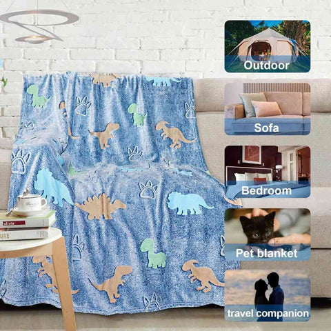 Glow in The Dark Radium Blanket for Kids Super Soft & Warm Glowing Blanket Dino Pattern 2 Theme  (49 L x 59 H )