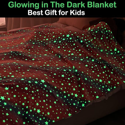 Glow in The Dark Radium Blanket for Kids Super Soft & Warm Glowing Blanket Multicolor Stars Pattern Theme  (49 L x 59 H )