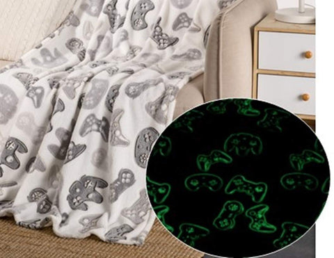 Glow in The Dark Radium Blanket for Kids Super Soft & Warm Glowing Blanket Game Controller  Pattern Theme  (49 L x 59 H )