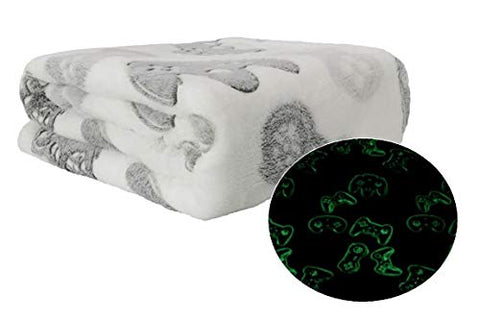 Glow in The Dark Radium Blanket for Kids Super Soft & Warm Glowing Blanket Game Controller  Pattern Theme  (49 L x 59 H )