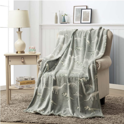 Glow in The Dark Radium Blanket for Kids Super Soft & Warm Glowing Blanket  Dino Xray Pattern Theme  (49 L x 59 H )