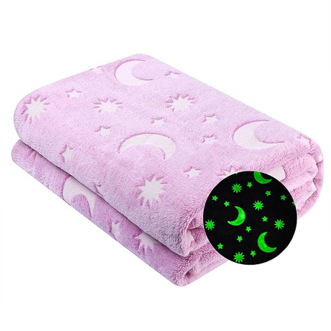 Glow in The Dark Radium Blanket for Kids Super Soft & Warm Glowing Blanket  Stars And Moon Pink Pattern Theme  (59 L x 70 H Inch )