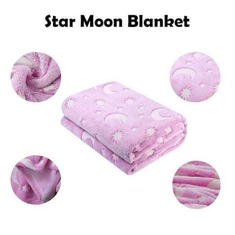 Glow in The Dark Radium Blanket for Kids Super Soft & Warm Glowing Blanket  Stars And Moon Pink Pattern Theme  (59 L x 70 H Inch )