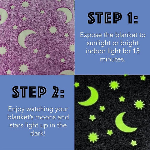 Glow in The Dark Radium Blanket for Kids Super Soft & Warm Glowing Blanket  Stars And Moon Pink Pattern Theme  (59 L x 70 H Inch )