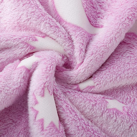 Glow in The Dark Radium Blanket for Kids Super Soft & Warm Glowing Blanket  Stars And Moon Pink Pattern Theme  (59 L x 70 H Inch )
