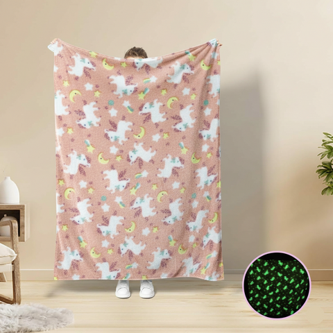 Glow in The Dark Radium Blanket for Kids Super Soft & Warm Glowing Blanket Unicorn Pattern-2 Theme  (59 L x 70 H Inch )