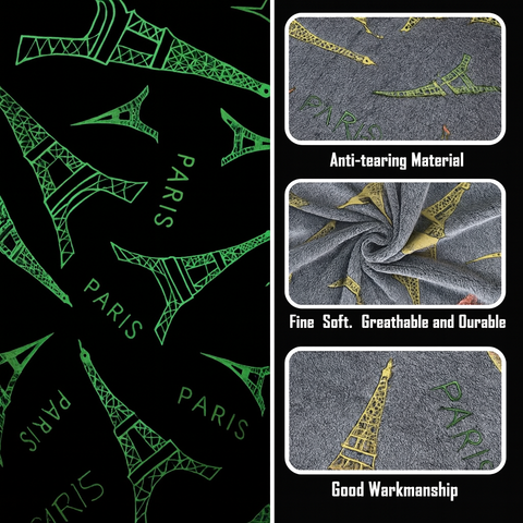 Glow in The Dark Radium Blanket for Kids Super Soft & Warm Glowing Blanket Eiffel Tower Pattern Theme  (59 L x 70 H Inch )