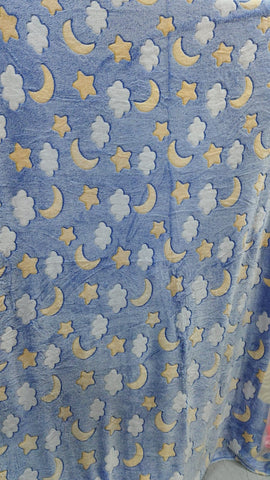 Glow in The Dark Radium Blanket for Kids Super Soft & Warm Star and Moon Pattern Theme  (59 L x 70 H Inch )