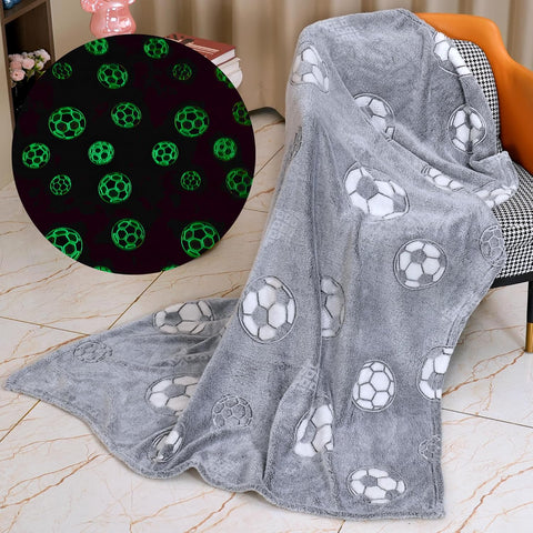 Glow in The Dark Radium Blanket for Kids Super Soft & Warm Football Pattern Theme  (59 L x 70 H Inch )