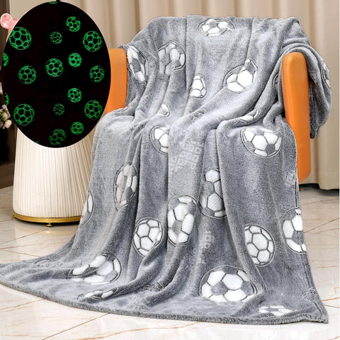 Glow in The Dark Radium Blanket for Kids Super Soft & Warm Football Pattern Theme  (59 L x 70 H Inch )