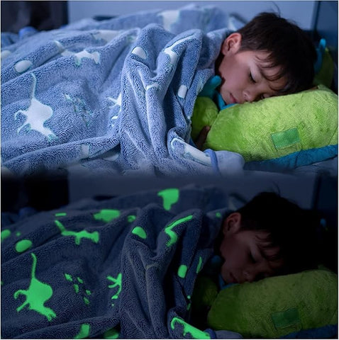 Glow in The Dark Radium Blanket for Kids Super Soft & Warm Glowing Blanket Dino Pattern Theme  (59 L x 39 H inch)