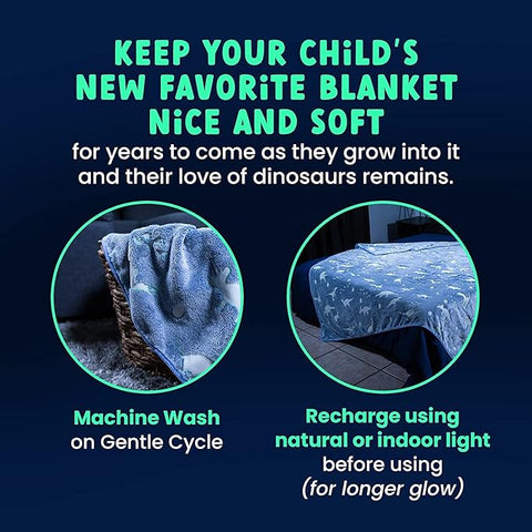 Glow in The Dark Radium Blanket for Kids Super Soft & Warm Glowing Blanket Dino Pattern Theme  (59 L x 39 H inch)