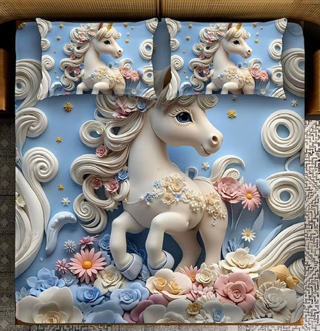 7D Sky Horse Design Bedcover And 2 Pillow Covers (90 X 100 Inch) - EKBB0076