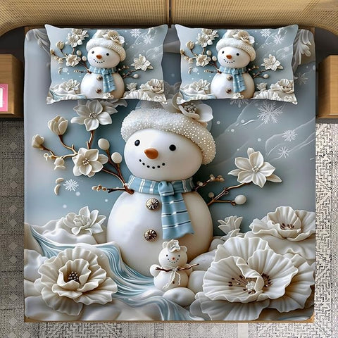 7D Snowman Design Bedcover And 2 Pillow Covers (90 X 100 Inch) - EKBB0079