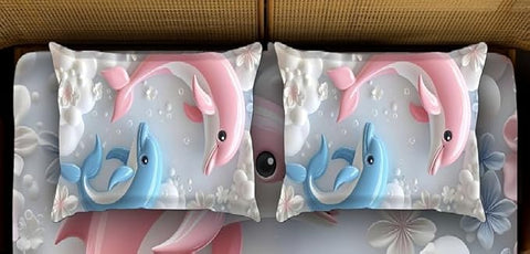 7D Dolphin Design Bedcover And 2 Pillow Covers (90 X 100 Inch) - EKBB0082