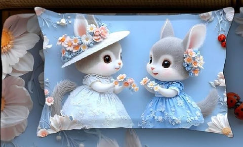 7D Bunny Blossom Design Bedcover And 2 Pillow Covers (90 X 100 Inch) - EKBB0083