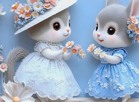 7D Bunny Blossom Design Bedcover And 2 Pillow Covers (90 X 100 Inch) - EKBB0083