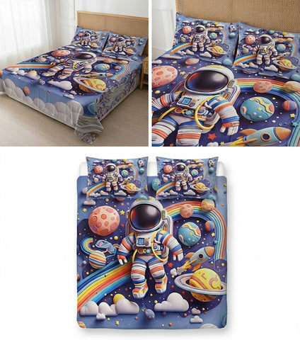 7D Space Theme Design Bedcover And 2 Pillow Covers (90 X 100 Inch) - EKBB0086