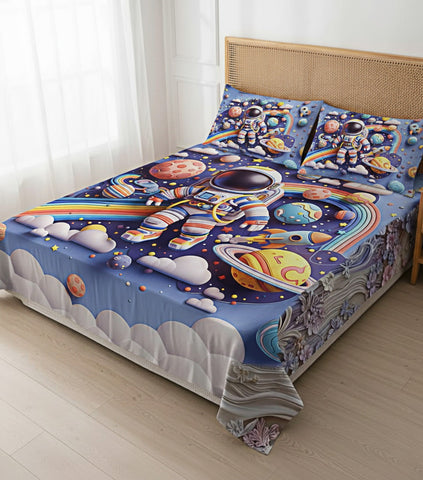 7D Space Theme Design Bedcover And 2 Pillow Covers (90 X 100 Inch) - EKBB0086