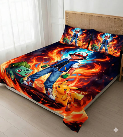 7D Pokemon Theme Design Bedcover And 2 Pillow Covers (90 X 100 Inch) - EKBB0087