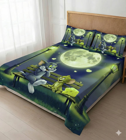 7D Tom and Jerry Theme Design Bedcover And 2 Pillow Covers (90 X 100 Inch) - EKBB0088