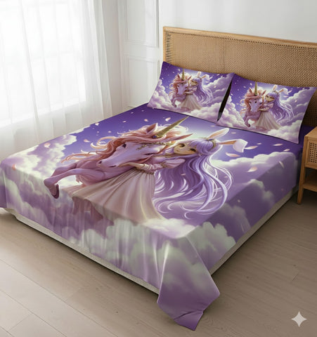 7D Unicorn Theme Design Bedcover And 2 Pillow Covers (90 X 100 Inch) - EKBB0089