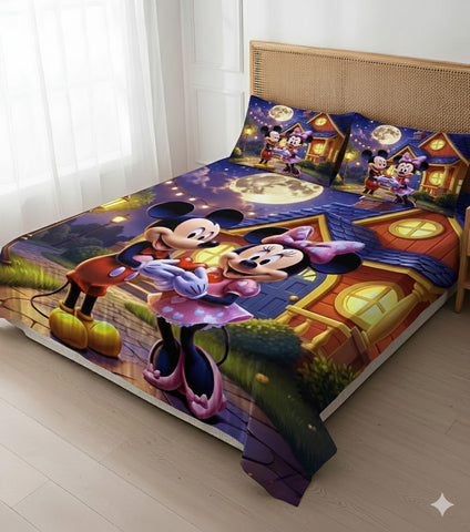 7D Micky Mouse Theme Design Bedcover And 2 Pillow Covers (90 X 100 Inch) - EKBB0095