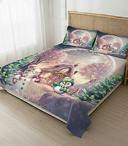 7D Penguin And Snowman Winter Theme Design Bedcover And 2 Pillow Covers (90 X 100 Inch) - EKBB0096
