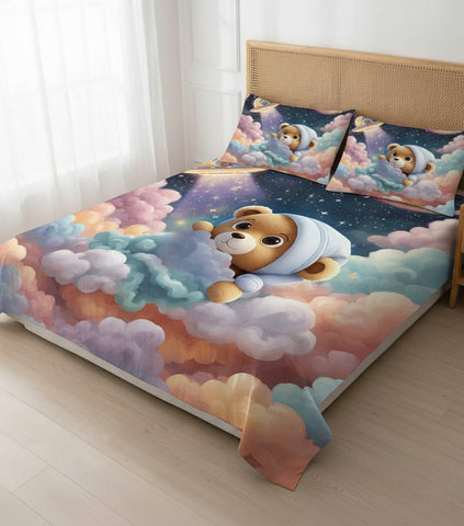 7D Cloudy dreams Teddy Theme Design Bedcover And 2 Pillow Covers (90 X 100 Inch) - EKBB0097