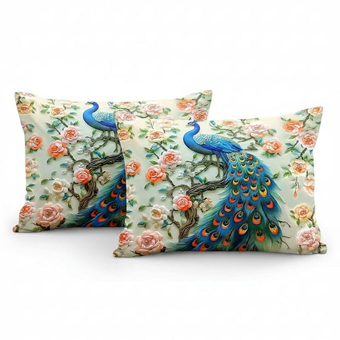 7D Peacock Theme Design Bedcover And 2 Pillow Covers (90 X 100 Inch) - EKBB0098