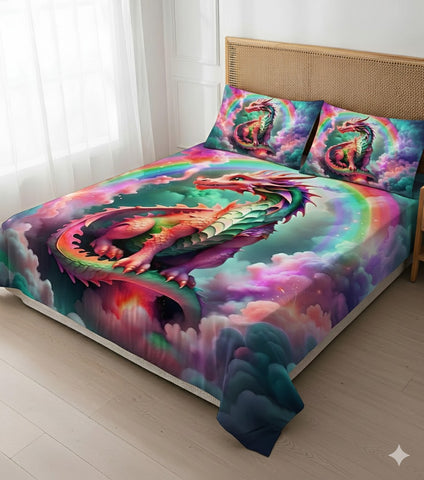 7D Dragon Theme Design Bedcover And 2 Pillow Covers (90 X 100 Inch) - EKBB0101