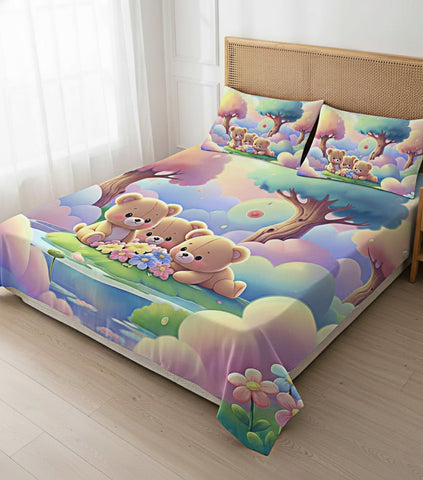 7D Three Little Bear Theme Design Bedcover And 2 Pillow Covers (90 X 100 Inch) - EKBB0103