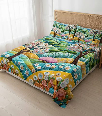 7D Spring Garden Tree Theme Design Bedcover And 2 Pillow Covers (90 X 100 Inch) - EKBB0104