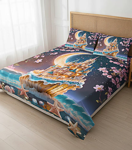 7D Moonlight Ship Theme Design Bedcover And 2 Pillow Covers (90 X 100 Inch) - EKBB0105